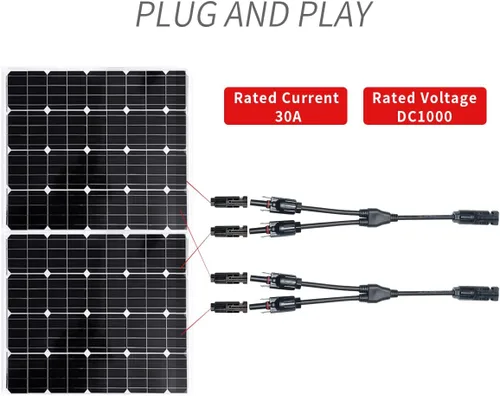 Vista 5 de ELFCULB 1 par de conectores de panel solar, 1 pie de cable adaptador paralelo de rama en Y, 1 macho a 2 hembras (M/FF) y 1 hembra a 2 machos (F/MM)