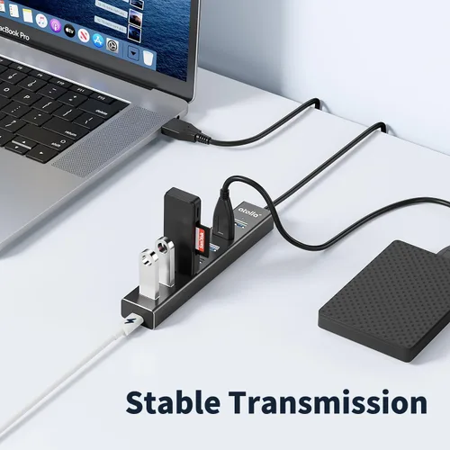 Vista 3 de atolla Hub USB 3.0 de aluminio de 7 puertos con cable de extensión de 3.3 ft, transferencia de datos de alta velocidad de 5 Gbps para MacBook Pro