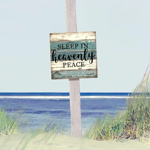 Vista 5 de SILYHEART Sleep in Heavenly Peace Wooden Framed Signs Wood Plaque Sign Retro Christian Quote Wall Decor Farmhouse Rustic Wooden for Home Front Door