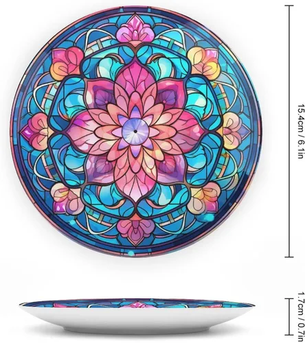 Vista 2 de Platos decorativos con diseño de flores bohemias, platos de cerámica para decoración del hogar, platos de exhibición para sala de estar, cocina