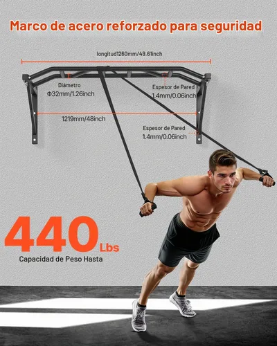 Vista 2 de VEVOR Pull Up Bar, Multi-Grip Wall Mounted Pull Ups, 50 in Width Multifunctional Chin Up Training Station, Heavy Duty Steel Upper Body Workout Bars