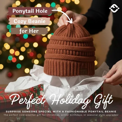 Vista 47 de Funky Junque - Gorro para mujer con ranura para cola de caballo