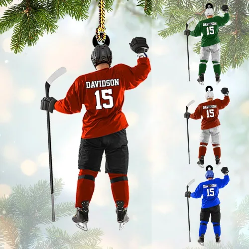 Vista 16 de Adorno acrílico de hockey personalizado 2026, decoración personalizada para árbol de Navidad, regalo único de recuerdo festivo para jugadores