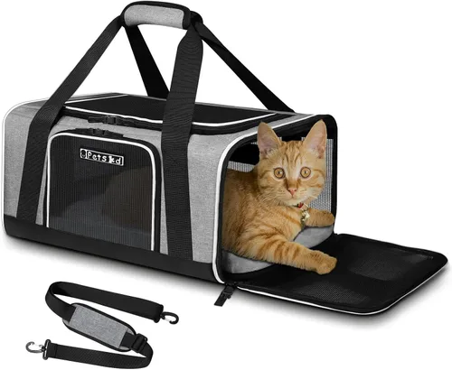 Vista 13 de Petskd Transportador de mascotas de 17 x 11 x 9.5 pulgadas, aprobado por aerolíneas de Alaska, bolsa de viaje para gatos y perros pequeños, Negro