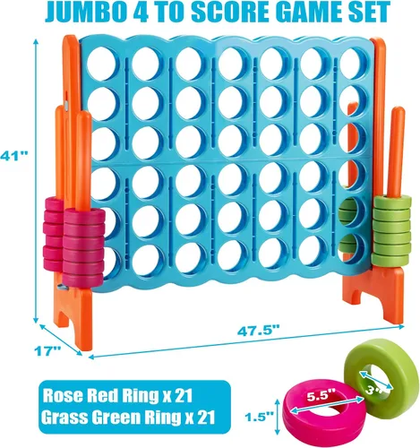 Vista 2 de Costzon Giant 4 en una fila, Juego de mesa Jumbo de 4 a puntuación para niños y adultos, juego de conexión de patio interior y exterior, 1.07 m