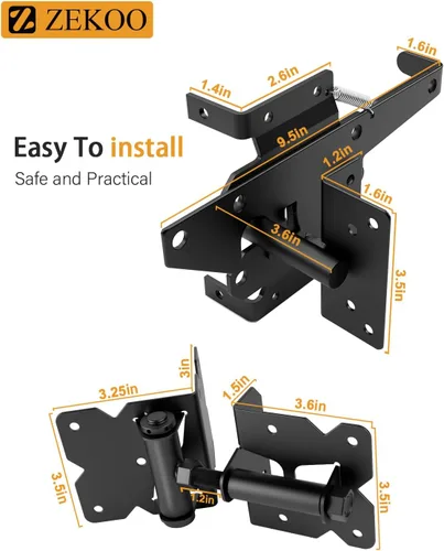 Vista 2 de ZEKOO Kit de bisagras para puerta de valla de vinilo de acero inoxidable, bisagras y pestillo de cierre automático, a prueba de óxido, uso