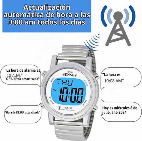 Vista 2 de Reloj parlante de cinco sentidos atómico! - Set Itself Senses - Reloj parlante de metal fácil de leer (plata)