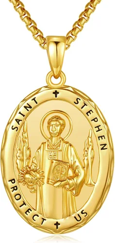 Vista 8 de Collar de amuleto de medalla de San Patrono de plata/oro de 14 39A-St Peregrino-Plata