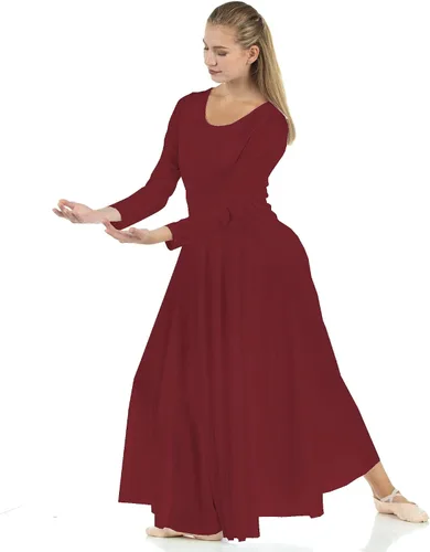 Vista 3 de Danzcue Vestido de Baile para Mujeres de Alabanza, Largo, Manga Larga, Corte Holgado Azul aguamarina