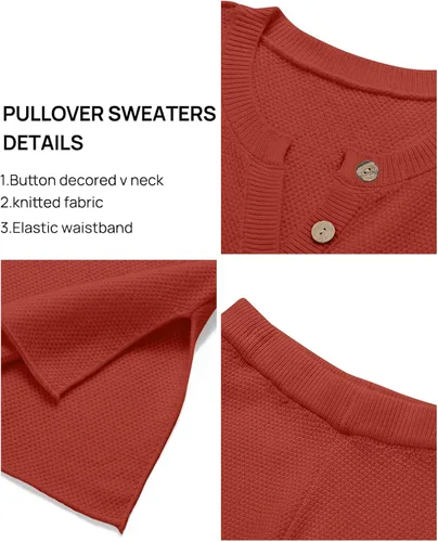 Vista 7 de MEROKEETY Conjunto de 2 piezas para mujer, de manga larga, con botones, suéter y pantalones, conjuntos de descanso