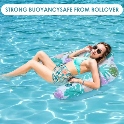 Vista 2 de Paquete de 2 flotadores de piscina para adultos, silla flotante inflable para piscina con soporte para tazas, hamaca, juguetes, inflable