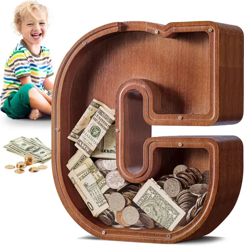 Vista 50 de SummiDate Alcancía de madera de letra para niños y niñas, Alfabeto, personalizada, regalo de cumpleaños y pascua para niños (A)