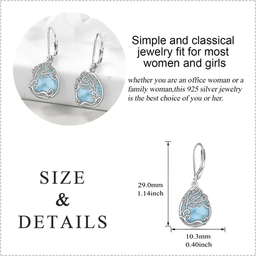 Vista 106 de Aretes colgantes con forma de lágrima de filigrana de piedra lunar de plata de ley 925 con cierre de palanca para mujer, regalos de joyería