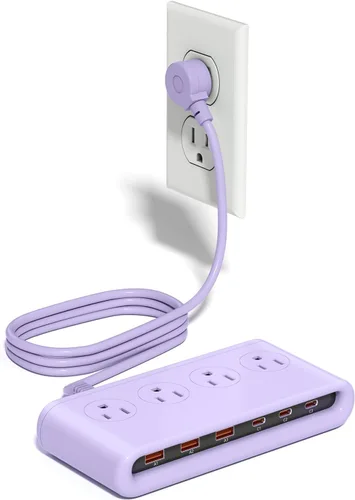 Vista 8 de Regleta de alimentación con USB C de 35 W, cargador de pared de enchufe plano 10 en 1, cable de extensión de 5 pies con 4 CA, 3 USB A y 3 USB C