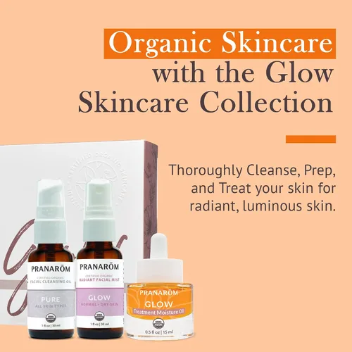 Vista 2 de Pranarom - Kit de cuidado de la piel radiante Glow - Aceite esencial 100% puro y orgánico para limpieza facial, aceite hidratante y niebla facial