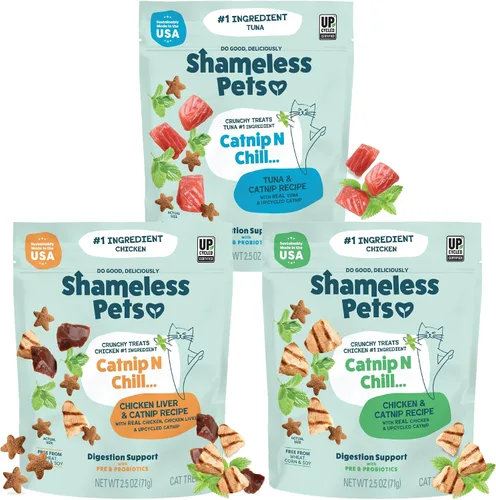 Vista 6 de Shameless Pets Golosinas para gatos con Catnip y pollo para la salud digestiva, crujientes