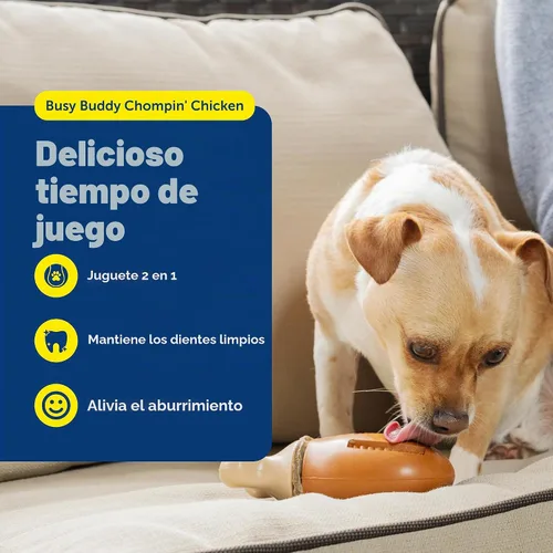 Vista 2 de PetSafe Busy Buddy Chompin' - Juguete de pollo para perros, anillo para masticar, sin BPA, de goma, perfumado, rompecabezas interactivo