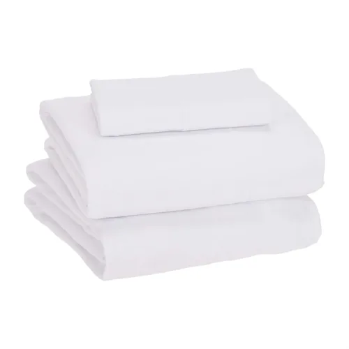 Vista 2 de Amazon Basics Juego de sábanas de 3 piezas, transpirable, elástico, 100% algodón, incluye sábanas planas y bajeras, funda de almohada, tamaño Blanco