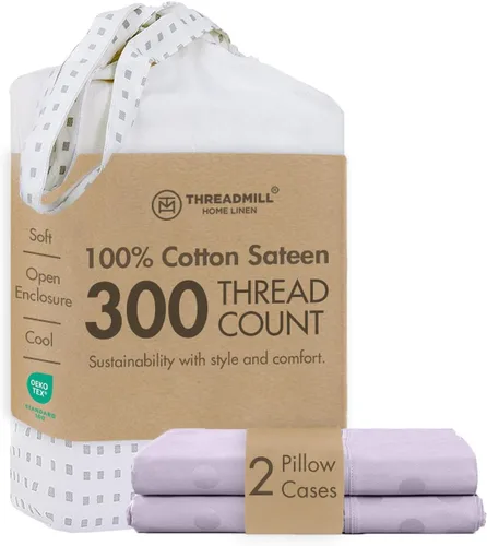 Vista 34 de Threadmill Juego de fundas de almohada tamaño king de 2 piezas - 100% algodón puro de 300 hilos, tejido de satén beige - Fundas de almohada ultra