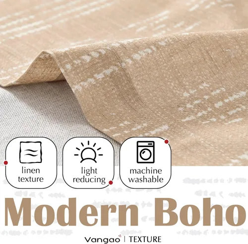 Vista 6 de Vangao - Cortinas de lino estilo bohemio para cocina, diseño rústico de granja, geométrico y a rayas, de doble capa, con bolsillo para varilla