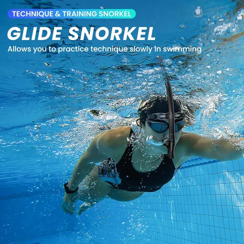 Vista 2 de Snorkel de nadador para natación regazo, equipo de esnórquel para adultos, entrenamiento de natación, boquilla de silicona de montaje central