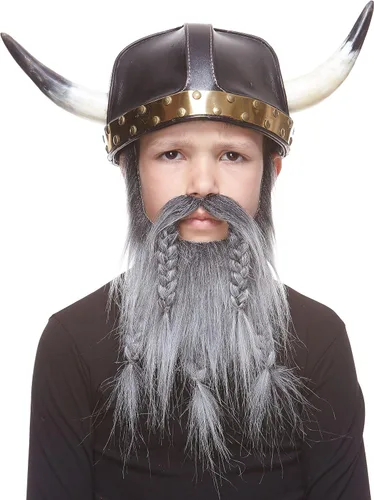 Vista 3 de Mustaches Barba falsa enana vikinga autoadhesiva para niños, novedad, pequeño pelo facial falso, accesorio de disfraz para niños, color sal