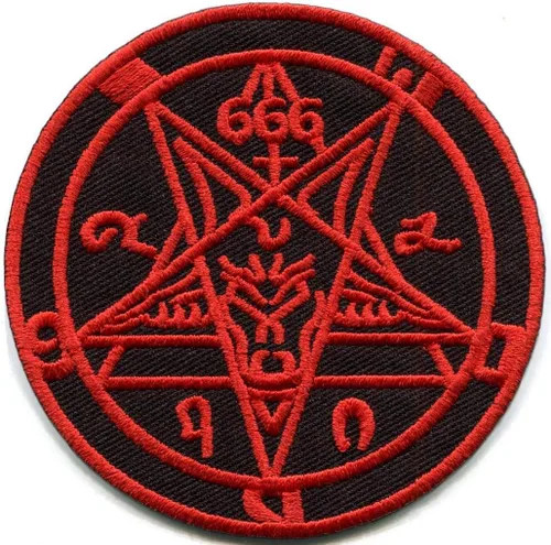 Vista 2 de Lote de 2 cabezas de cabra baphomet satánicas + 666 parches bordados de marca de la bestia para planchar