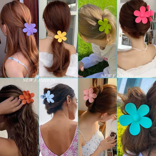 Vista 6 de Pinzas para el pelo de flores, 8 unidades, lindas pinzas para el cabello, pinzas para el cabello mate, pinzas de garra grande, sujeción fuerte