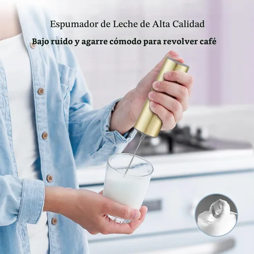 Vista 2 de Espumador de café a batería de ELMWAY, batidor eléctrico de acero inoxidable, mini espumador de leche con mango para café, café con leche, matcha