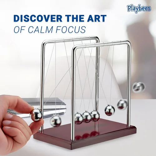 Vista 3 de Newton's Cradle - Bolas de equilibrio de 5 cuentas de juguete de escritorio, base de madera marrón, decoración de oficina, divertido juguete