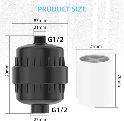 Vista 8 de Filtro de ducha negro para agua dura, filtro de ducha de 24 etapas con 4 cartuchos de filtro reemplazables que protege tu piel y cabello del cloro