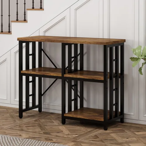 Vista 7 de Estante de cocina para panadería de 4 niveles, mini mesa de soporte para horno de microondas y nevera, mesa de café de 5 niveles, soporte