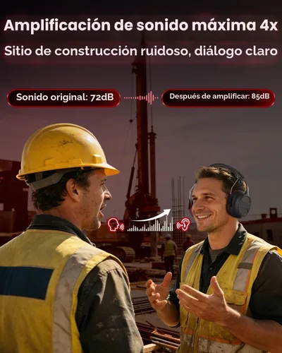 Vista 5 de Protección auditiva electrónica con 4 orejeras de amplificación de sonido, orejeras de gel Bluetooth 6.0, 30dB NRR con orejeras recargables de 120