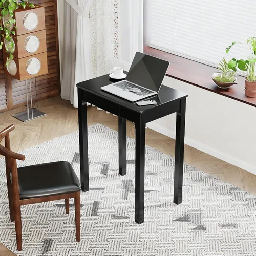 Vista 2 de Escritorio de madera maciza con cajones, escritorios estrechos simples de 24 x 16 pulgadas, mesa de estudio de madera de goma, escritorio pequeño