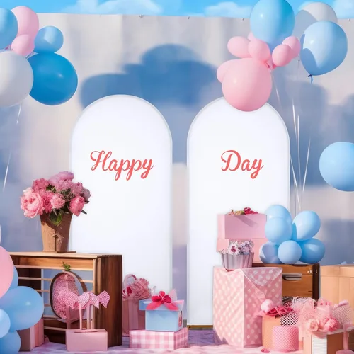 Vista 7 de Peryiter Juego de 4 fundas para telón de fondo de arco de elastano para decoración de bodas y cumpleaños (blanco, 7.2 pies, 6.6 pies, 5 pies, 4 pies)