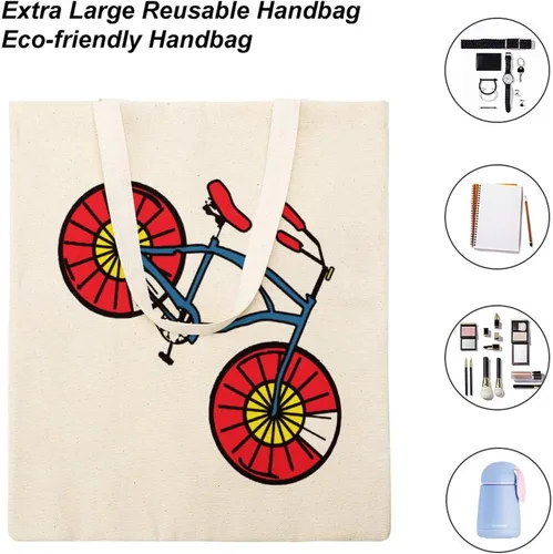 Vista 4 de Bolsa de lona reutilizable con bandera de Colorado y bicicleta, bolsa de compras de comestibles, bolsa de hombro para viajes de oficina