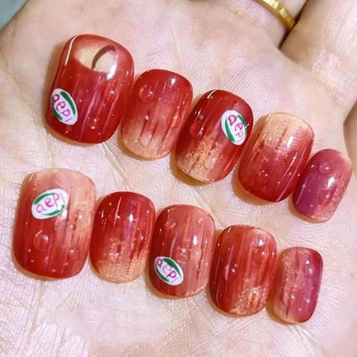 Vista 28 de Uñas postizas a presión con punta francesa verde, uñas postizas cuadradas cortas con diseños de cuentas de flores en 3D, uñas de verano, uñas Verde