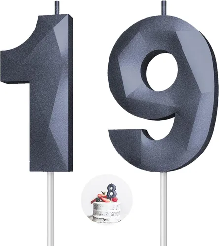 Vista 153 de Velas de cumpleaños con números (0 velas negras), forma de diamante 3D, decoración de pastel de feliz cumpleaños para niños y hombres, cumpleaños