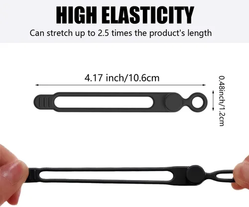 Vista 2 de 12 bridas de silicona para cables, envoltura elástica reutilizable, organizador de cables de datos y correas de gestión de cables, para cables