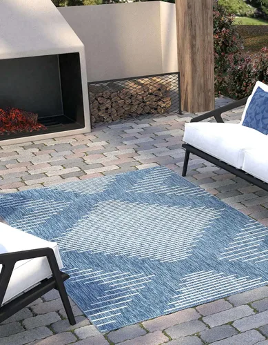 Vista 4 de Unique Loom Outdoor Modern Collection - Alfombra rectangular de 2 x 3 pies 1 pulgada, color azul y marfil