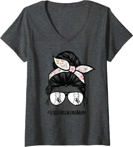 Vista 6 de Dogo Argentino Dog Mom - Gafas de pelo desordenadas con cuello en V para mujer, Negro
