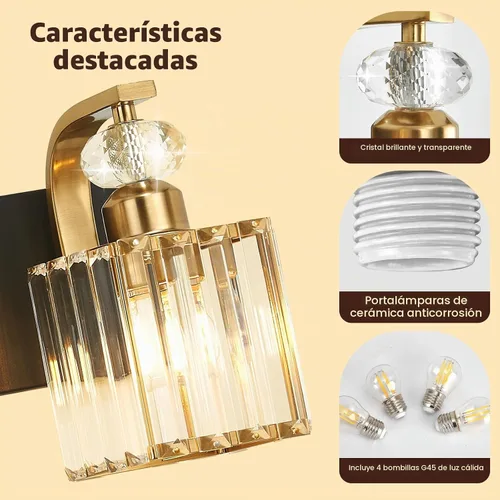 Vista 3 de Lámpara Moderna de Tocador de Baño, Luminarias de Baño de 4 Luces Negro Dorado Sobre Espejo, Aplique de Pared de Cristal de 28.4