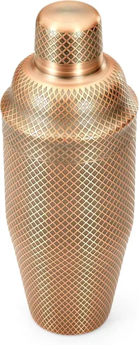 Vista 3 de Barfly Juego de coctelera japonesa de 3 piezas con entramado de diamante (24 onzas/23.7 fl oz), cobre antiguo