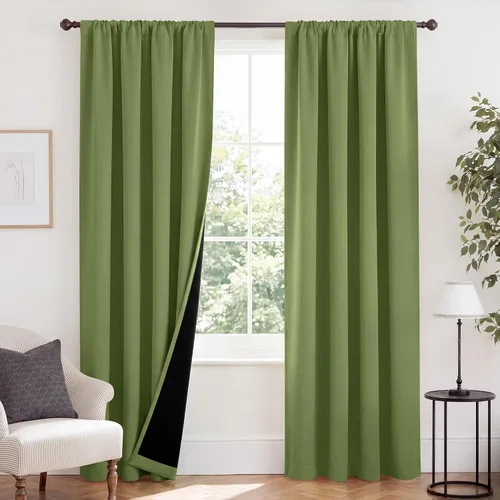 Vista 56 de NICETOWN Biscotti Beige 100% Cortinas opacas de 45" de largo para cocina, bolsillo con varilla para sótano completamente opaco, cortinas térmicas