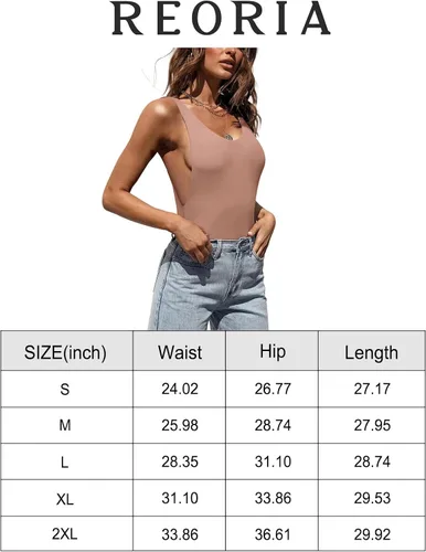 Vista 6 de REORIA Sexy cuello redondo sin mangas sin mangas con doble forro de tanga para mujer