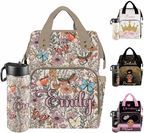 Vista 18 de Mochilas personalizadas con nombre personalizado para bebé, bolsa de pañales con monograma con bolsillos térmicos para adultos y niños, impermeable