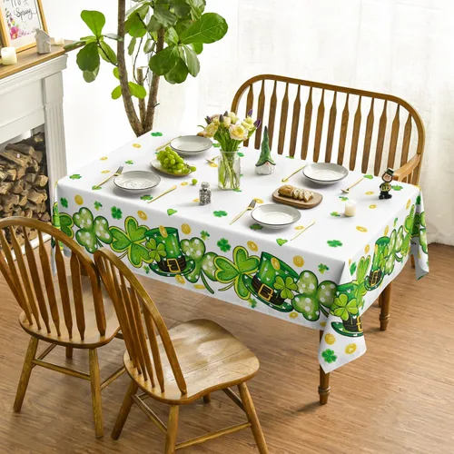 Vista 2 de Horaldaily Mantel del Día de San Patricio de 52 x 70 pulgadas, sombrero de trébol blanco lavable para fiesta, picnic y cena