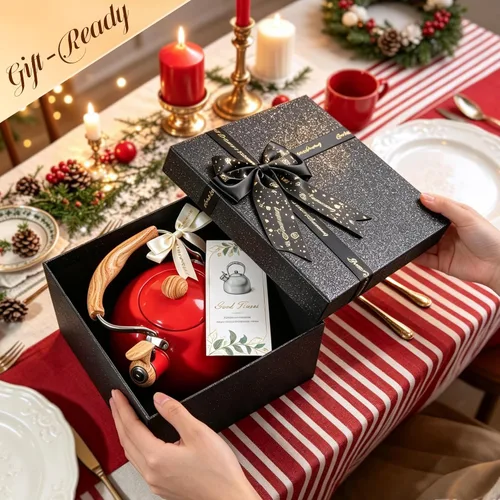 Vista 6 de GGC Hervidor de té silbante con caja de regalo negra para mamá, bodas