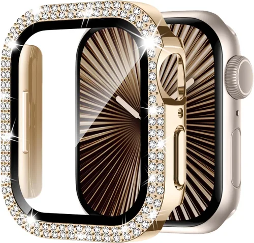 Vista 19 de Adepoy Funda para Apple Watch de 38 mm Serie 3/2/1 con protector de pantalla de vidrio templado, doble Bling Case Crystal Diamonds Bumper Total Hard