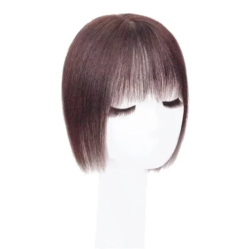 Vista 10 de Parte media parte de seda parte base cabello humano Topper 2.8x3.9 in frente recto clip en postizo con flecos Wispy 7.9 in negro apagado